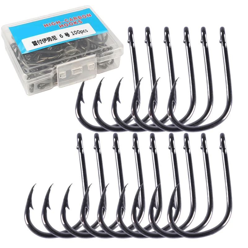 100Pcs/50Pcs Barbed Hook Coating High Carbon Stainless Steel Carp Fishing  Hooks Pesca Bait with Retail Box Fishing Hook Tackle