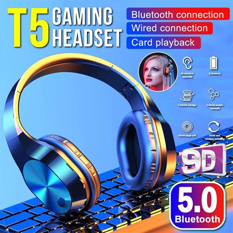 Headphones Bluetooth 5 0 Headset Wireless Surround Sound Adjustable Earphones With Microphone For PC Gaming Laptop For Mac