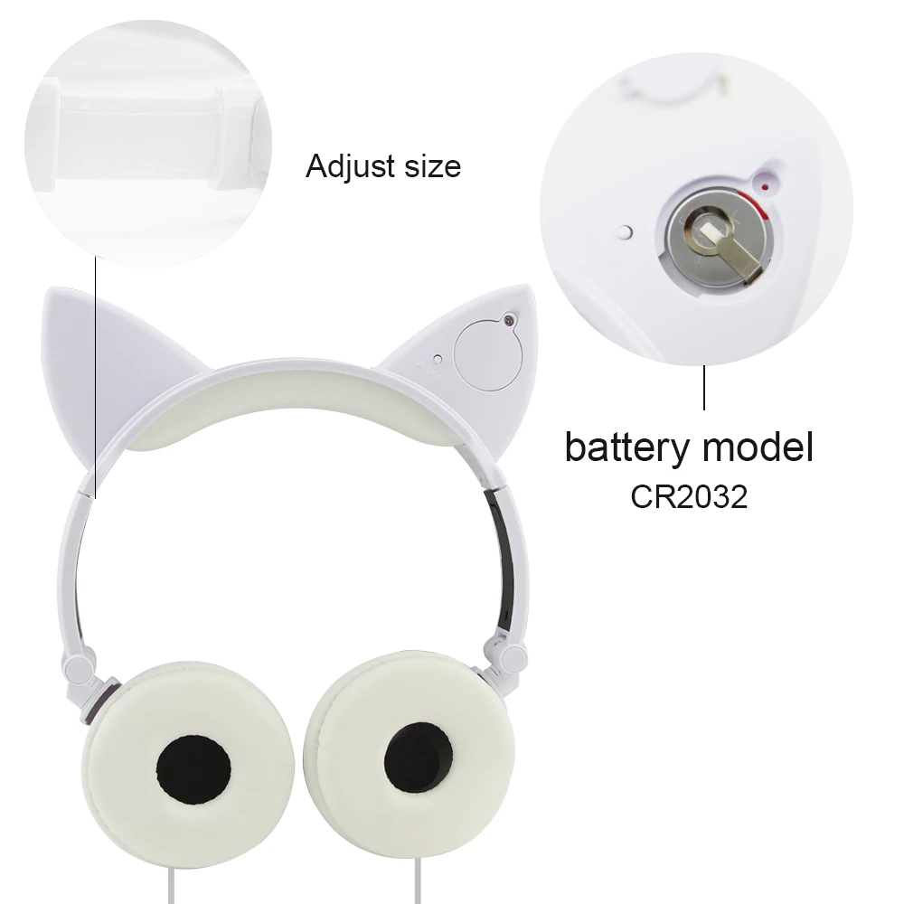 Bluetooth 5 0 Headphones LED Cat Ear Foldable Headset HiFi Stereo Bass With Mic 3 5mm plug For Game Girls Kids Headphone Gift