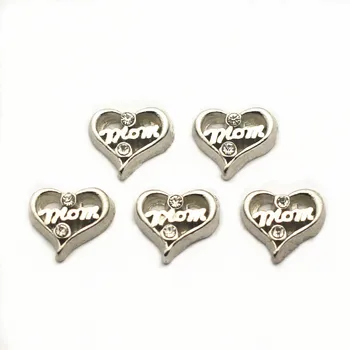 

New Arrival 12pcs/lot Mom crystal Charms heart Floating Charms for Floating Memory charms Lockets DIY Jewelry