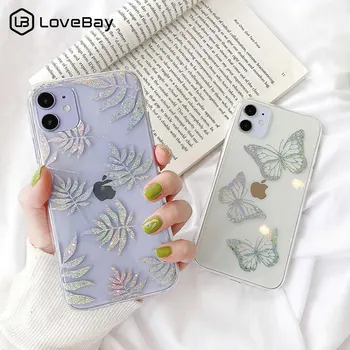 

Lovebay Butterfly Leaves Transparent Phone Case For iPhone 11 Pro SE 2020 X XR XS Max 8 7 Plus Glitter Clear Soft IMD Back Cover