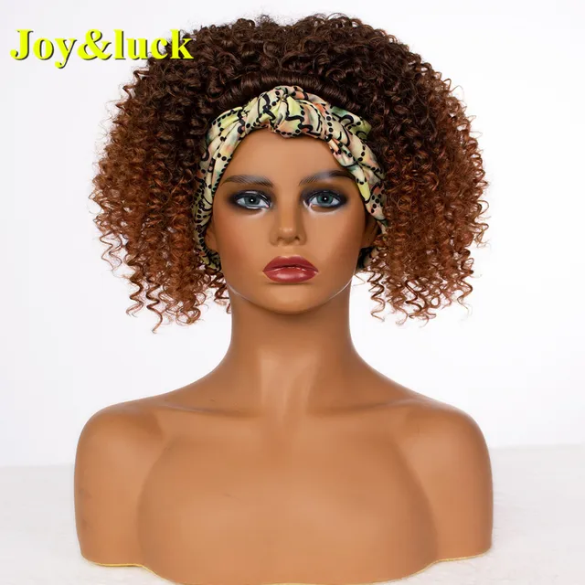 Headband Synthetic Wig Short Afro Kinky Curly Hair Wigs For Black Women Fluffy Curls Hairband African Turban Wrap Hair 66
