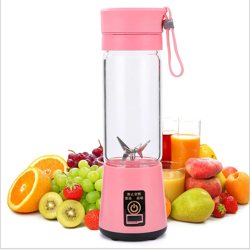 400 мл, портативная электрическая соковыжималка для фруктов, блендер, мини USB, чашка для сока, для смузи, фруктовый миксер, шесть лезвий, кухонный миксер, новинка - Цвет: Pink