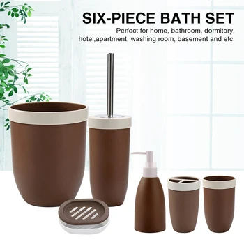

6pcs Home Gift Hotel Toothbrush Holder Living Room Waste Bin Tumbler Kitchen Soap Dispenser Easy Clean Bathroom Accessories Set