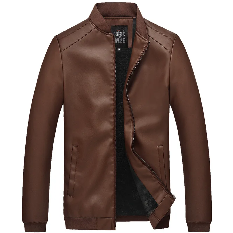 Осень и зима плюс бархат Мужчины pu кожаная куртка Slim Fit плюс бархат Стенд воротник Мужская одежда имитация кожаная одежда