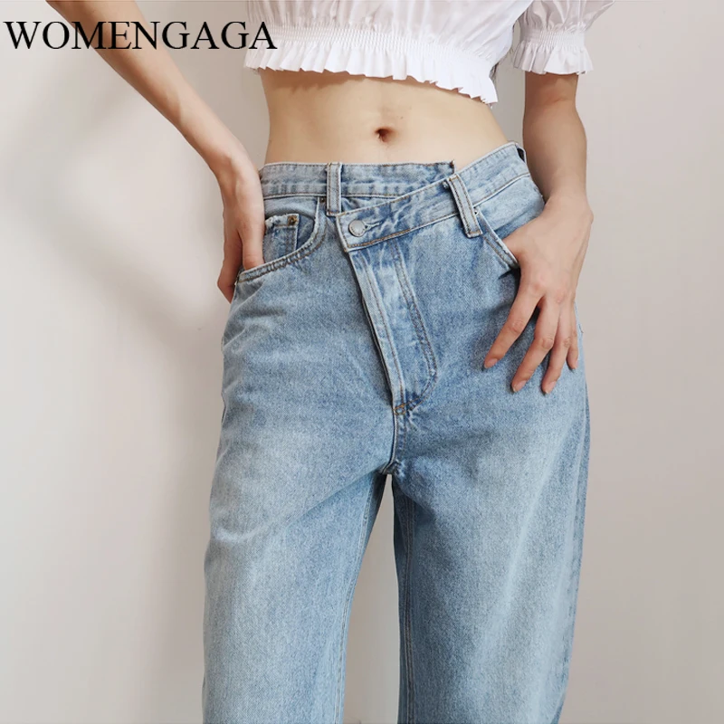 2020 Summer New Fashion Light Blue Women Asymmetric Fly Jeans With Button Closure Split Waist Straight Leg Jeans Plus Size 2S4F 2020 Summer New Fashion Light Blue Women Asymmetric Fly Jeans With Button Closure Split Waist Straight Leg Jeans Plus Size 2S4F