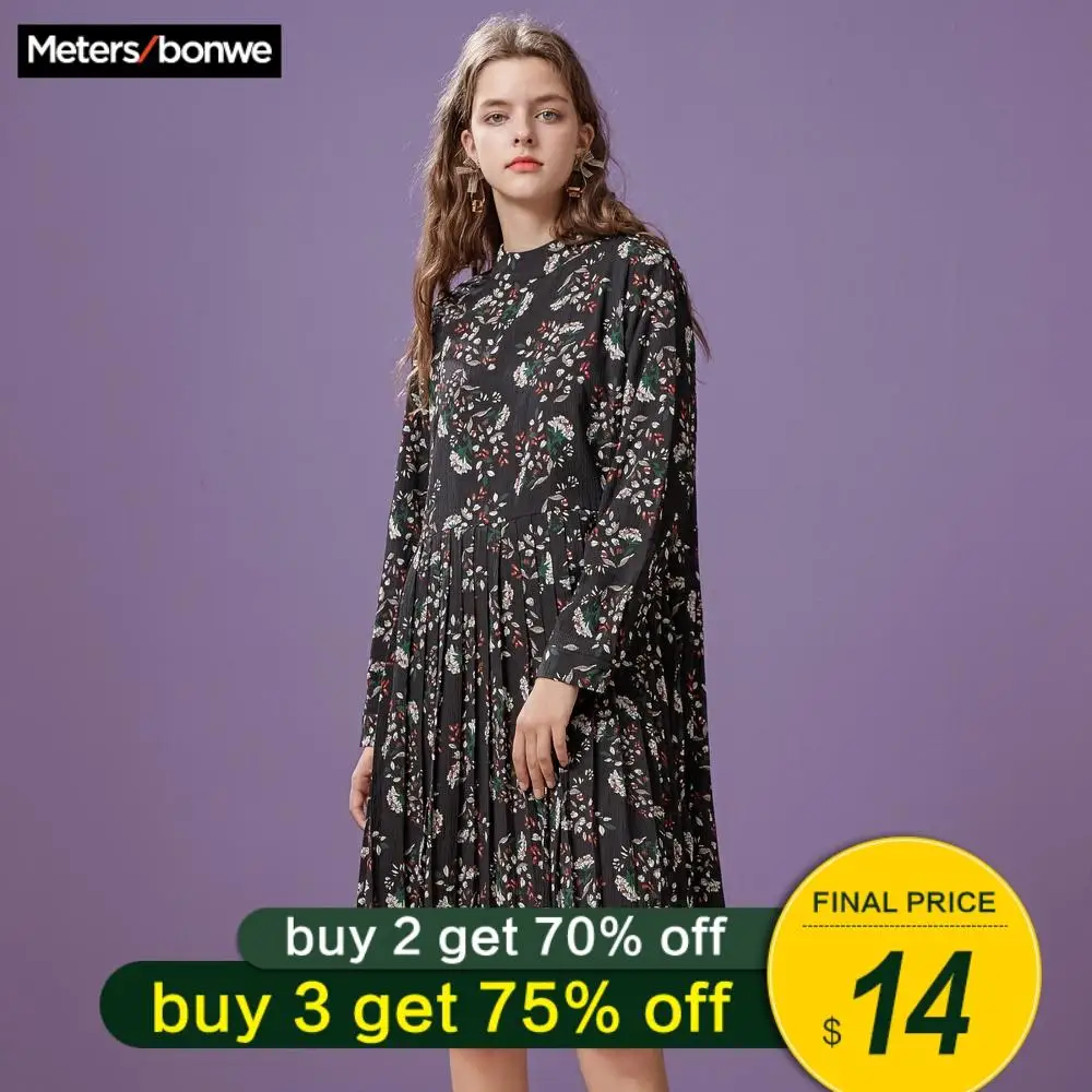 Top Buy VP5xG Metersbonwe Spring dress ruffled floral print women dress Casual a line ladies chic autumn office dress
