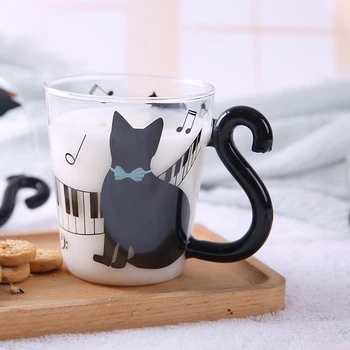 

300ML Lovely Cat Glass Cup with Handle Milk Coffee Mug Water Glass Bottle Couple Glass Fruit Juice Mug Tea Cup Home Office Mugs