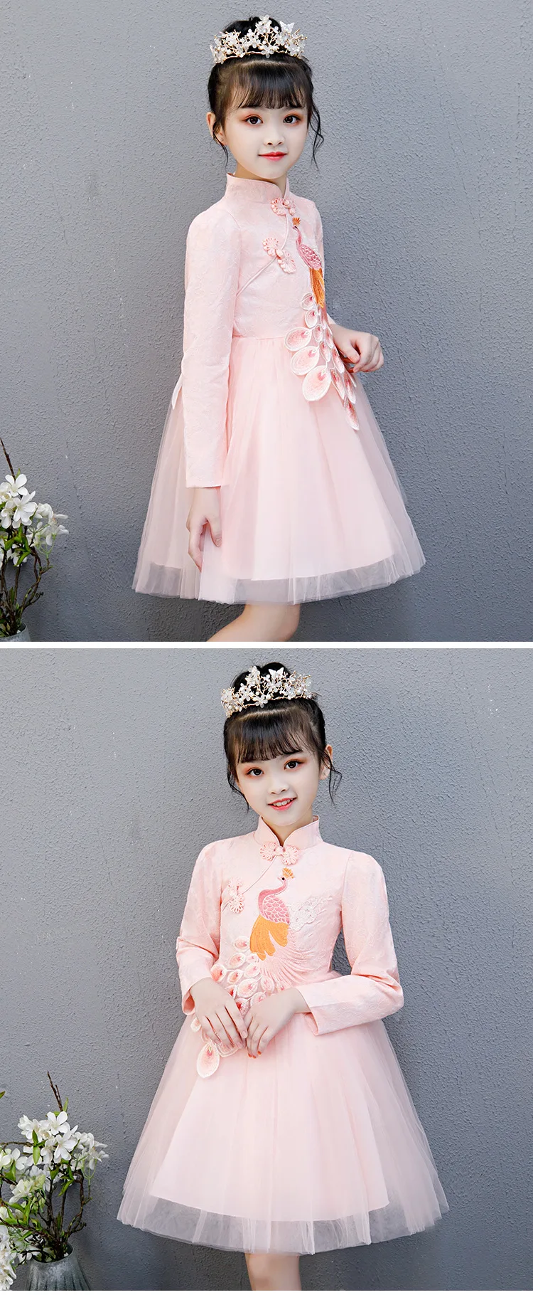Детское вельветовое платье на зиму и весну, в китайском стиле, с вышивкой, для девочек, в национальном стиле, красный цвет, Cheongsam Eneving, вечерние, свадебные платья
