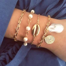 4 шт./компл. женские модные браслеты винтажные жемчужные круглые геометрические золотые браслеты Набор богемные очаровательные пляжные украшения Аксессуары