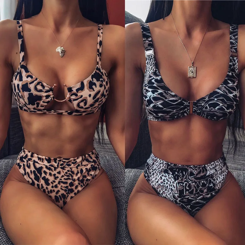 

Snakeskin Bikinis 2019 High Waist Bikini Set Push Up Biquini Bandeau Women Swimsuit Female Swimwear Sexy Bather Bathing Suits