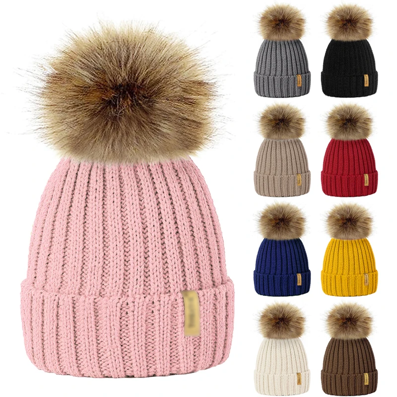 2019 зимние шапки для детей, шапка s, уличная шапка, вязаная шапочка с помпоном, помпоном, меховая шапка, теплый мех для маленьких мальчиков и