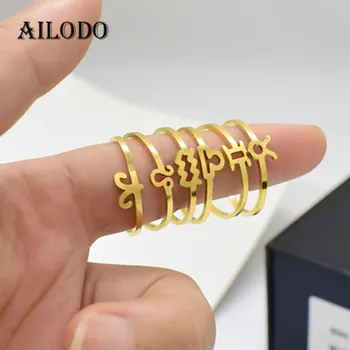 

Ailodo 12 Constellation Open Rings For Women Stainless Steel Cancer Leo Virgo Libra Rings Zodiac Sign Fashion Jewelry Girls Gift