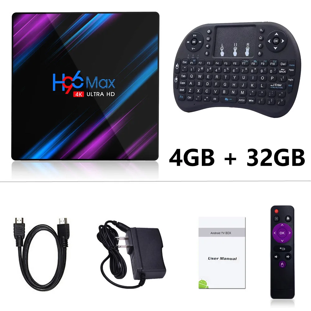 4G 32G keyboard Torntisc RK3318 чип H96 MAX smart Android 9,0 ТВ приставка поддержка 4G 16GB 32GB 64GB blacklit клавиатура netflix Google play ТВ приставка - Цвет: 4G 32G keyboard