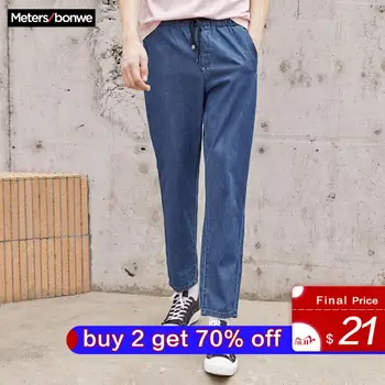 

Metersbonwe Straight Jeans Men Summer New Fashion Casual Youth Trend Loose Ankle-length Drawstring Pants Men