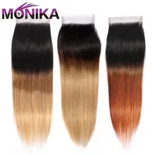 Monika закрытие волос Омбре цветной T1B#4#27#30 закрытие шнурка 4X4 бразильские прямые волосы Закрытие человеческих волос не Remy закрытие