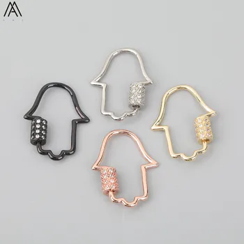 

5pcs/Lot 18x25mm CZ Micro Paved Hamsa Hand Screw Clasps Zirconia Palm Lock Carabiner Clasps Pendant Bracelet Making FH-247AMG.E