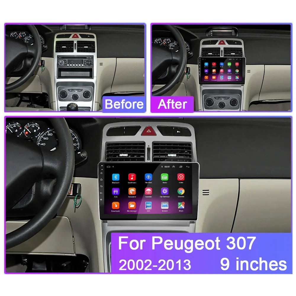 Автомобильный DVD плеер для Peugeot 307 307CC 307SW 2002 2013 4 + 64 ГБ Android 9 0 GPS навигация RDS IPS