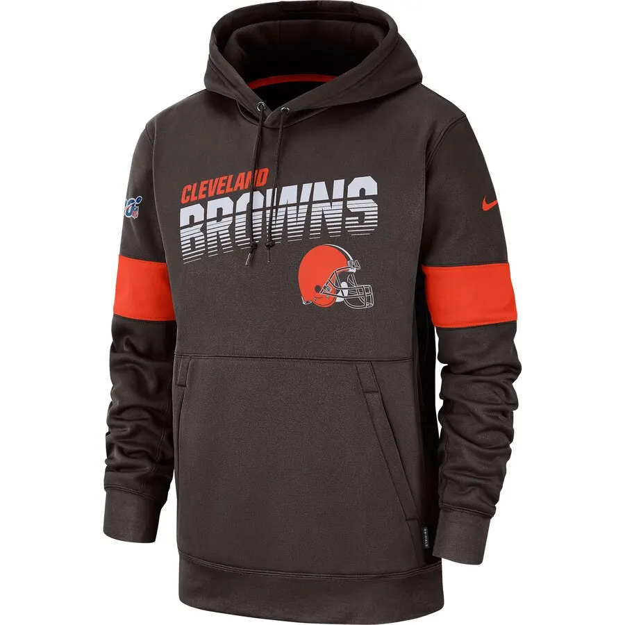 Кливленд мужская футбольная Толстовка Browns 100th Sideline Team Логотип Производительность пуловер Толстовка коричневый