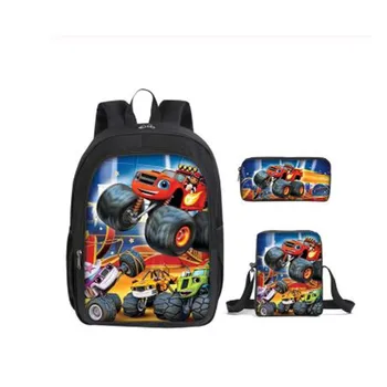 

3pcs/set Cartoon Blaze Machines Print Backpack for Boys Children School Bags Kids Fashion Travel Book Bag