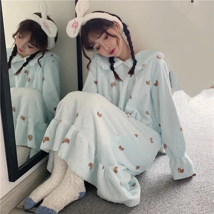 Ночные рубашки для женщин Kawaii ночная рубашка с длинным рукавом удобная женская одежда для сна плотная Домашняя одежда Повседневная зимняя шикарная