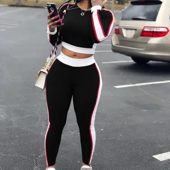 

New Women 2Pcs Set Sexy Women Sports Set Sleeve Crop Top Pants Outfit Workout Gym Fitness Athletic Workout Clothes Tracksuit