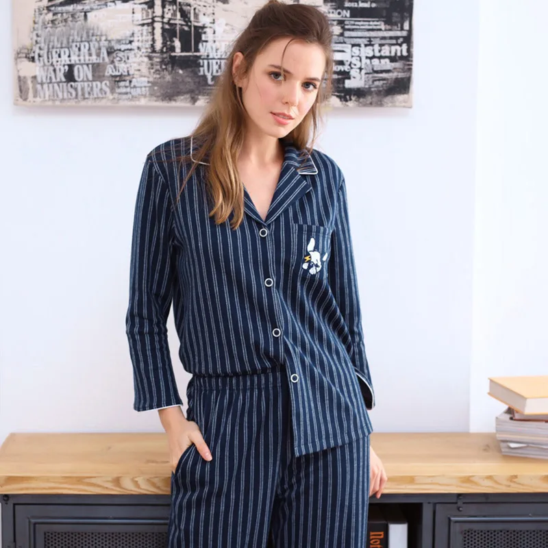 Aolamegs Men Pajamas Set Striped Print Sleepwear Soft Comfortable Plus Size Cartoon Embroidery Patch Simple Couple Homewear Aolamegs Men Pajamas Set Striped Print Sleepwear Soft Comfortable Plus Size Cartoon Embroidery Patch Simple Couple Homewear