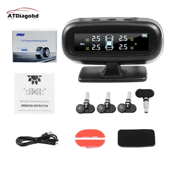 

Solar Energy Smart Car TPMS Tire Pressure Monitoring System Digital LCD Display Auto Security Alarm Systems with Sensors