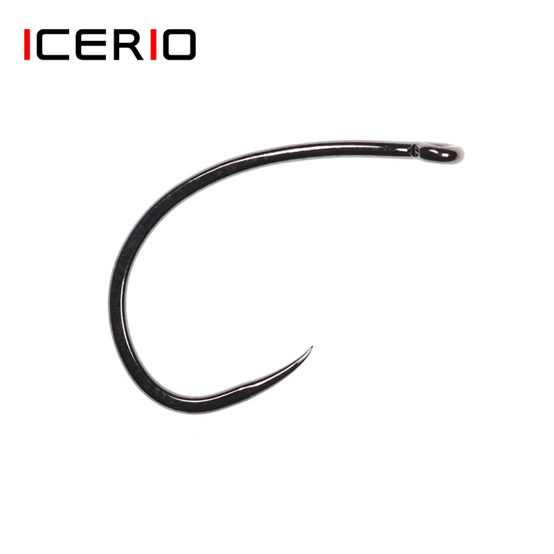 

ICERIO 30PCS Black Nickel Barbless Curved Nymph Emerger Scud Shrimp Fly Tying Hook 2X Gap Trout Hook