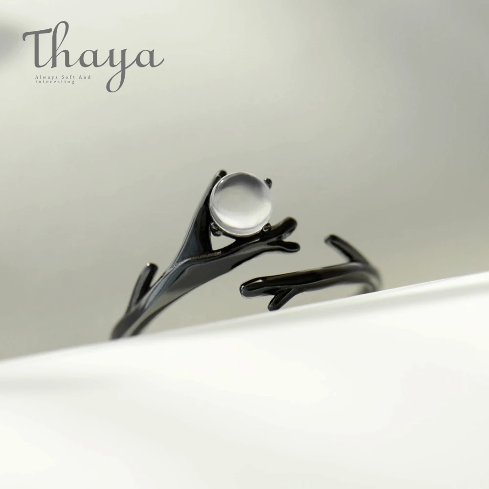 Thaya, лунный лес, дизайнерское кольцо на палец, лунный камень, драгоценный камень, s925 серебро, черное кольцо «ветка» для женщин, элегантные ювелирные изделия