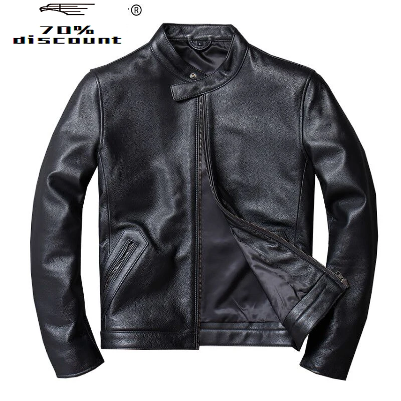 

Genuine Cow Leather Jacket Sheepskin Coat for Men Cowhide Motorcycle Jacket Man Bomber Blouson Cuir Homme u682 KJ2452