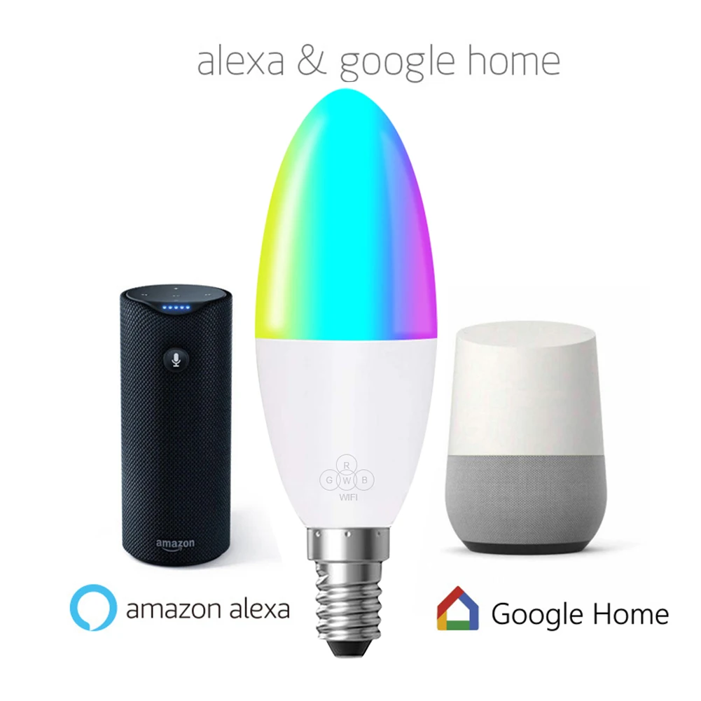 Смарт WiFi Свеча лампа E14/E27 RGB лампа поддержка Alexa/Google Home/IFTTT смарт-динамик Голосовое управление 6 Вт светодиодные лампы украшения