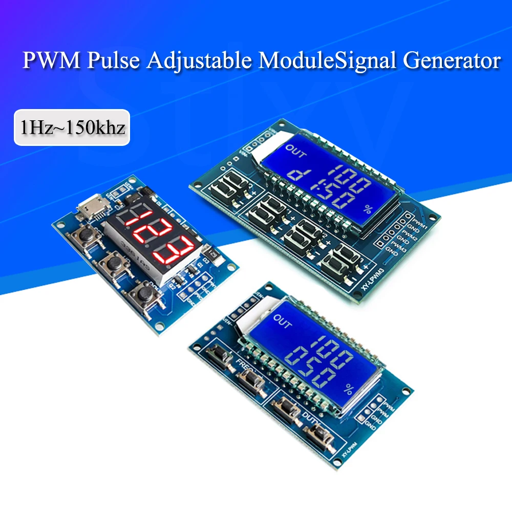 

Signal Generator PWM Pulse Frequency Duty Cycle Adjustable Module LCD Display 1Hz-150Khz 3.3V-30V PWM Board Module