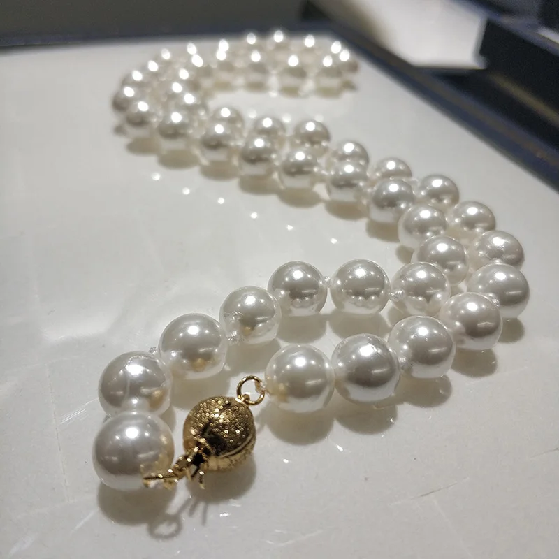 Jxryxrth жемчужное ожерелье, ювелирное изделие 8-8,5 мм, круглая белая натуральная морская раковина, жемчужное ожерелье, 1" высокое блеск, Топ ожерелье