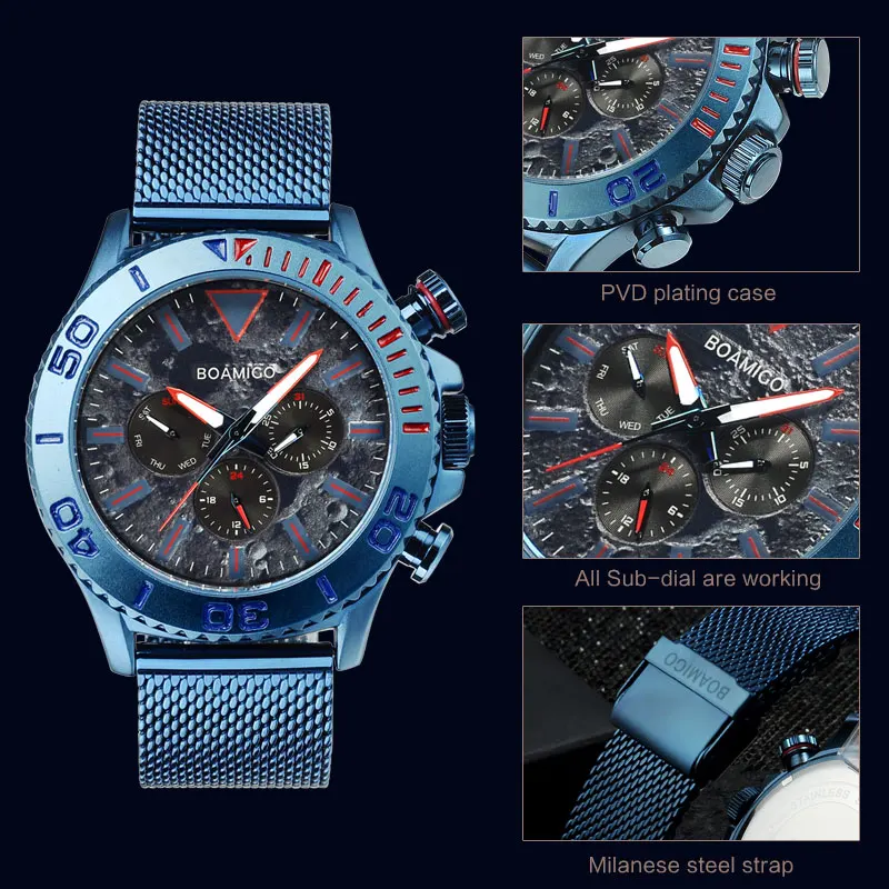 Часы BOAMIGO мужские спортивные деловые кварцевые из нержавеющей стали|Кварцевые