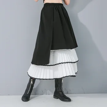 

Plus Size Patchwork Women Long Skirts Oversize Layered Pleated Skirt Gothic Black Japan Harajuku Style 2020 Fashionn Spring