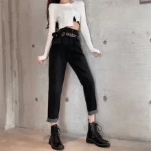 Модный пояс с цепочкой, свободные штаны для папы с высокой талией, обтягивающие джинсы, женская мода