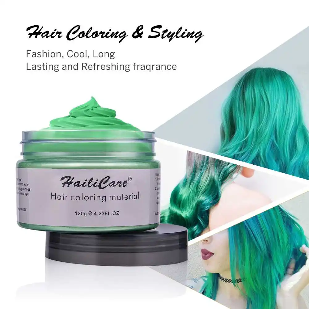 Green Hair Wax HailiCare Восковая краска для волос, временная краска для волос, моментальная серебристо-серая краска для волос, Натуральный Матовый крем для прически, вечерние - Цвет: Green Hair Wax