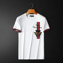 Patrón de bordado de abeja pequeña, manga corta, cuello redondo, moda, informal, juvenil, novedad de verano