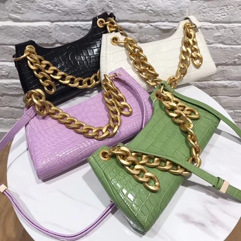 

Armpit Bag Frog Arge Chain Crocodile Pattern Shoulder Messenger Leather Handbag Pearl Women Baguette Bag Designer