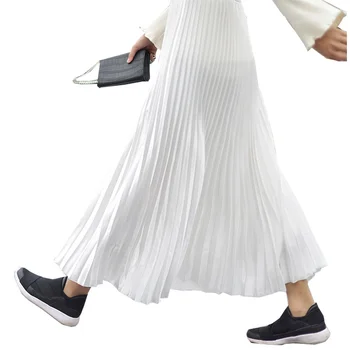 

2020 Women Long Pleated Skirt High Waist Women White Long Skirt Female Autumn High Quality Vintage Women Maxi Skirt Saia