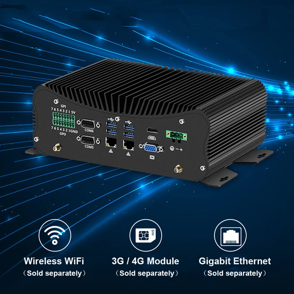 Мини ПК Intel Core i7 10510U 6 * DB9 RS232/422/485 промышленный 2 гигабитный Ethernet WiFi Bluetooth 6USB LPT PS/2 HDMI