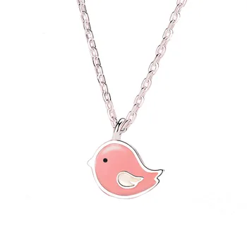 

Sterling Silver Necklace Japanese Cartoon Girl Heart Clavicle Chain Cute Pink Bird Pendant Niche Design Animal Necklace