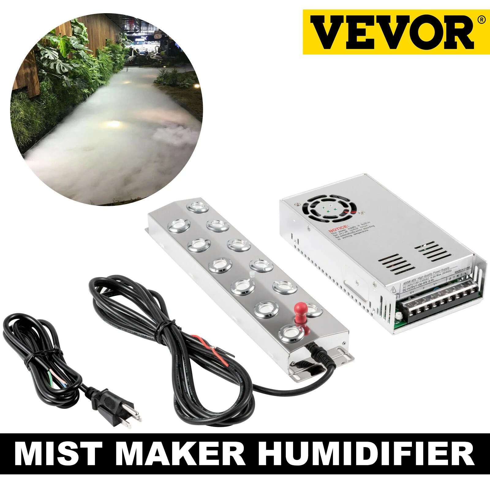 VEVOR Mist Make 12 Head Ultrasonic Mist Fogger with Waterproof Power