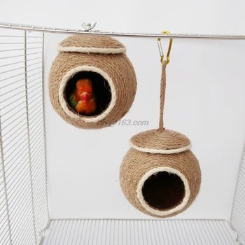 

Natural Coconut Shell Rope Weaving Bird Cage Breeding Nest Cave Pet Parrot Hanging House Bed for Cockatiels