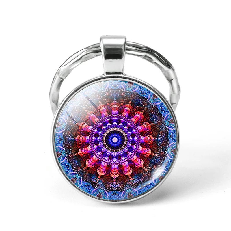 Sri Yantra Мандала шаблон брелок стеклянная подвеска буддийская Священная Геометрия брелки духовные ювелирные изделия Мандала Цветок аксессуары