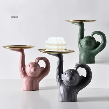 

European Luxury Resin Monkey Fruit Tray Key Storage Box Ornaments Decoration Home Table Furnishing Crafts Office DesK Figurines