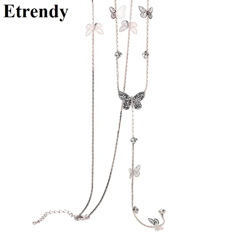 Элегантный Бабочка длинное колье с кисточками для женщин новые ювелирные изделия, украшение на свитер, ожерелье оптом