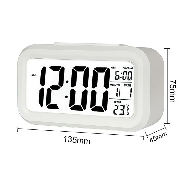 LED Large Display Digital Electronic Alarm Clock Smart Night Light Function With Snooze Calendar For Home Office Travel
