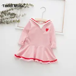 2019 Новое Осеннее хлопковое розовое платье с вышивкой для маленьких девочек вечерние платья принцессы с длинными рукавами для маленьких
